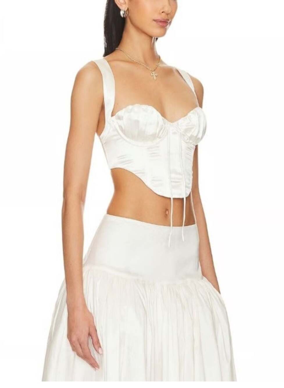 For Love & Lemons White Satin Corset Top and Skirt Set